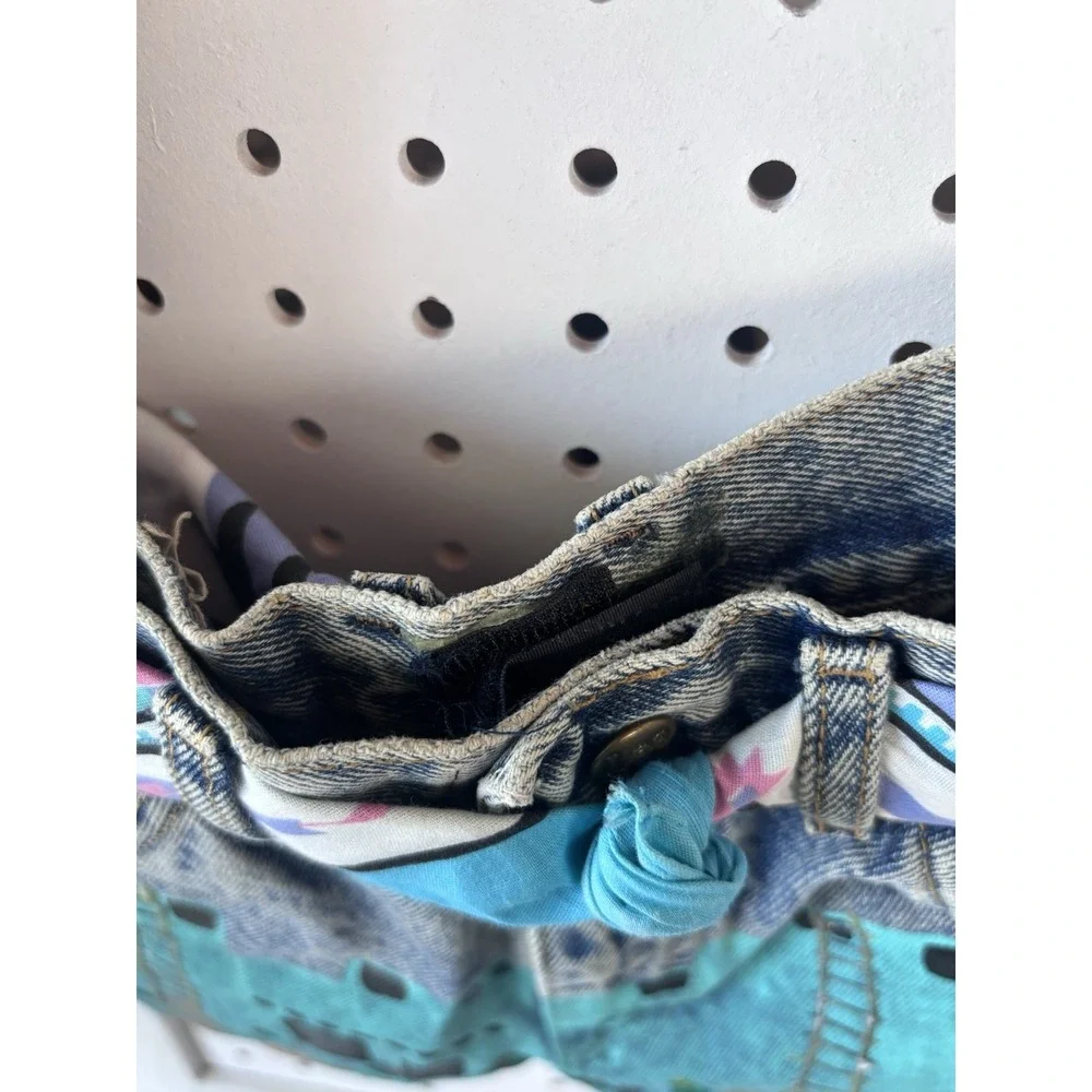 VTG Lee Denim Jeans Shoulder Bag Purse Handpainted Southwestern 90s Belted - Picture 8 of 11